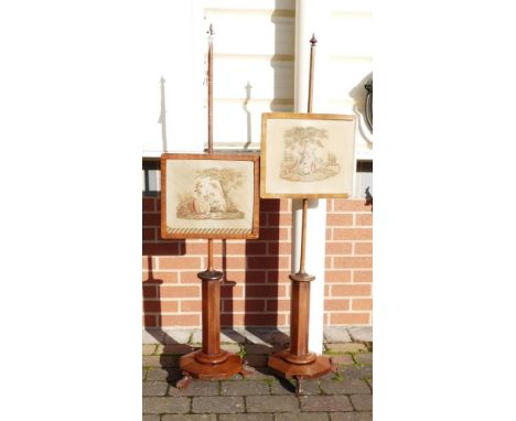 Pair of William IV Mahogany adjustable pole screens, each with tapestry panels. (2) 