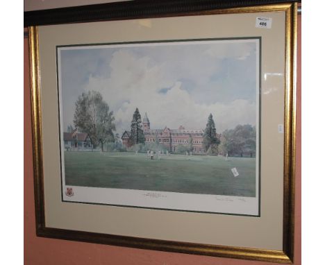 After David Gibson, 'Dean Close School', a cricketing scene, limited edition coloured print, signed in pencil by the artist. 