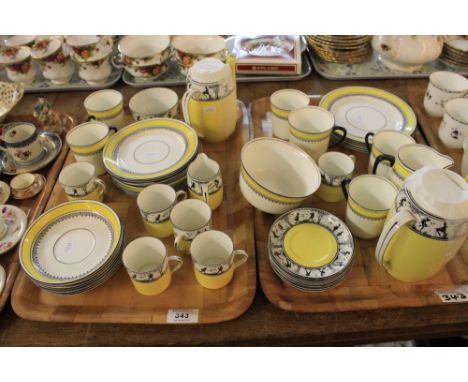 Two trays of Gladstone and Foley china tea and coffee ware items comprising coffee cans and saucers, coffee pot, milk jug, su