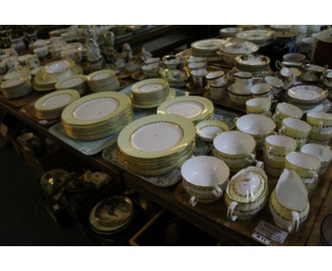 Five trays of Royal Worcester lotus tea and dinner ware items to include cups, saucers, two handled bowls, milk jug, sucrier,