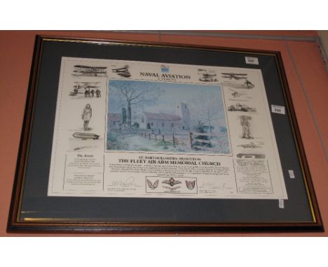 Aviation interest print, 'Naval Aviation, A Tribute', after David Williams featuring St. Bartholomew's Church Yeovilton, with