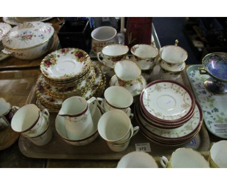 Tray of Royal Albert Old Country Roses bone china tea ware items comprising cups and saucers, plates, milk jug, sucrier, toge