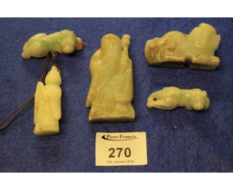 Collection of jade and hardstone carved animals, immortal figures etc. (5) CONDITION REPORT: No obvious damage. The immortal 