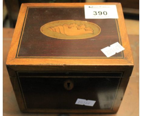 18th Century mahogany satinwood cross banded and inlaid single tea caddy. CONDITION REPORT: No liner to interior. Minor losse