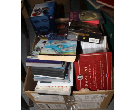 Box of assorted CDs and DVDs to include Puccini, Pavarotti,various opera, Lord of the Rings, Toy Story, various box sets etc.