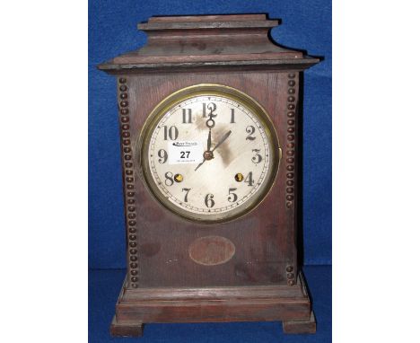 Early 20th Century oak cased architectural mantle clock.