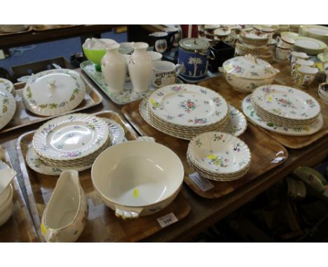 Three trays of Olde Bristol porcelain designed by Duvivier by Clarice Cliff floral dinner ware to include various plates, bre