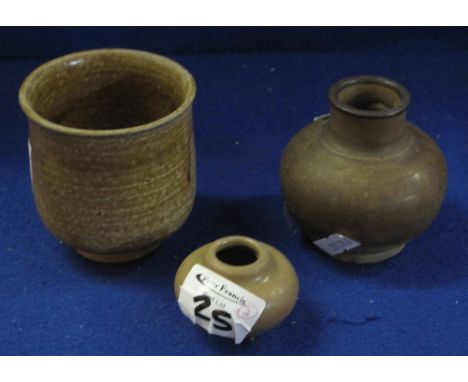 Mixed lot of three small Chinese ceramic items to include two baluster shaped jarlets and a cylinder shaped straight sided va