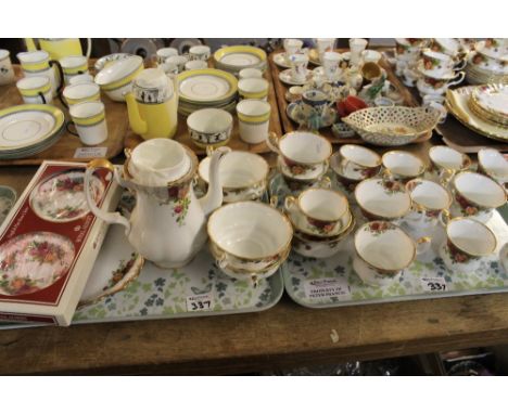 Three trays of Royal Albert Old Country Roses fine bone china tea ware items comprising cups, saucers, teapot, sandwich plate