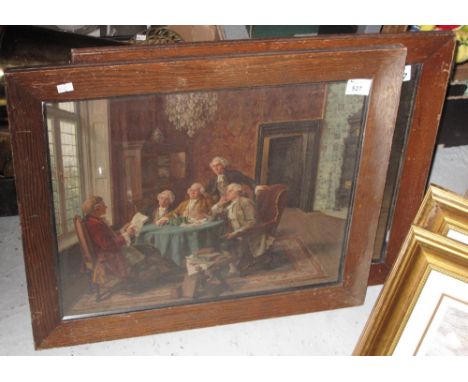 British School, pair of period interior scenes with figures, coloured prints. Oak frames. (2)