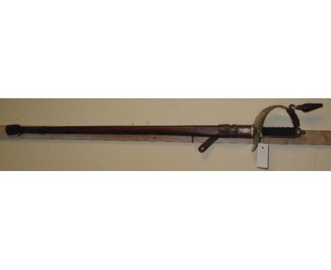 George V British army officers sword by Sanderson brothers and Newbould Ltd of Sheffield having wire bound Sharkskin grip pie
