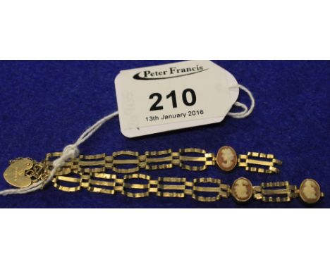 9ct gold cameo three bar gate bracelet.