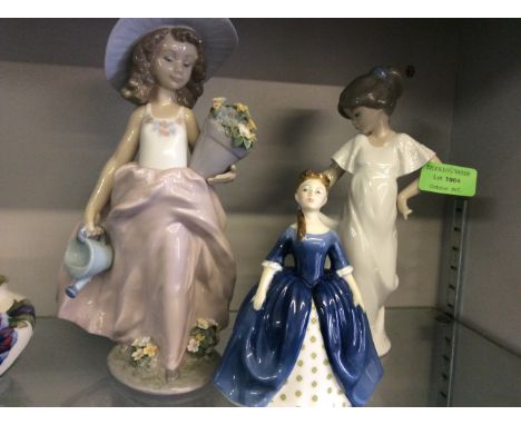 A Royal Doulton Debbie figure together with two Lladro ceramic ladies.