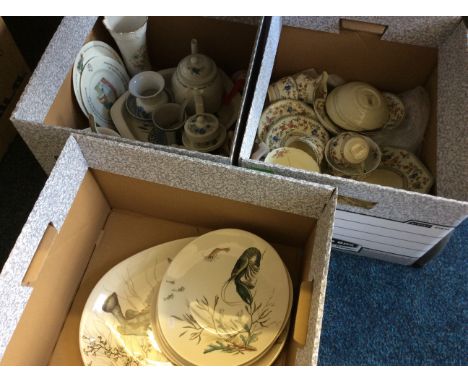 Spodes set of Royal Jasmime teaware, Johnson brothers fish plates, Wedgwood Peter Rabbit plates and various other ceramic ite