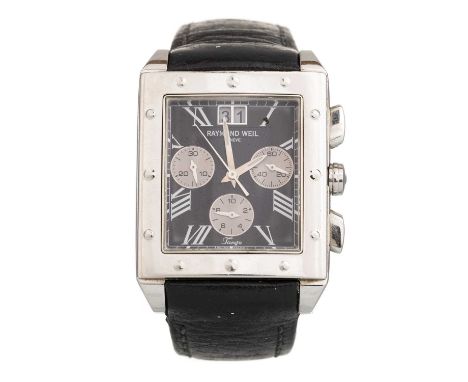 RAYMOND WEIL TANGO STAINLESS STEEL QUARTZ WRIST WATCH,  the square dial with Roman hour markers, subsidiary dials and date ap