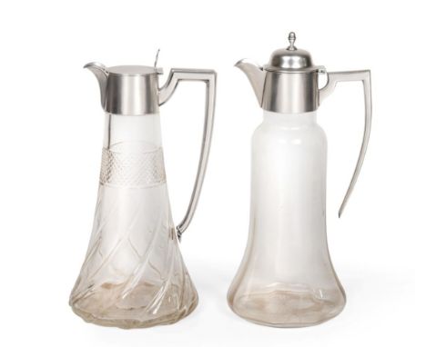 A Silver Mounted Cut Glass Claret Jug, Walker & Hall, Sheffield, 1914; together with An Edwardian Silver Mounted Glass Claret
