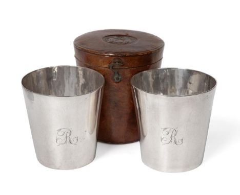 A Pair of George III Silver Beakers, mark probably of John King, London, 1784, plain tapering, engraved with the initial 'R',
