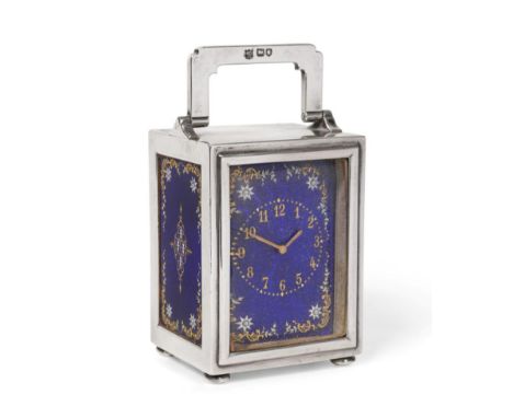 A Late Victorian Silver and Enamel Timepiece, Goldsmiths & Silversmiths, London 1898, the blue guilloche enamel dial with gil
