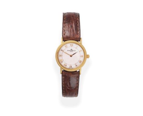 A Lady's 18ct Gold Wristwatch, signed Baume & Mercier, Geneve, circa 1992, quartz movement, mother of pearl dial with Roman n