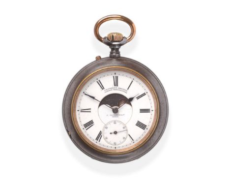 A Gun Metal Triple Calendar Double Dialled Pocket Watch with Moonphase Display, retailed by J Verhagen & Co, Koeln, circa 191