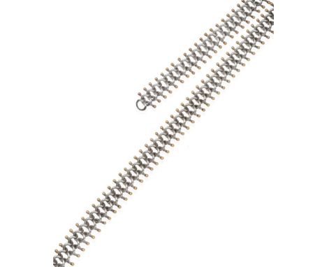 A Silver 'Concertina' Necklace and Bracelet Set, by Brett Payne, formed of interlocking silver links with gold bead detail, n