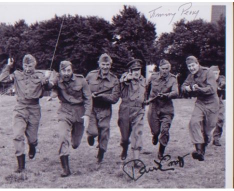 Dad’s Army. 10x8 picture of the Dad’s Army cast signed by writers Jimmy Perry and David Croft. Excellen Good condition.  All 