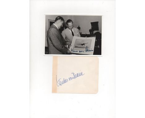 Werner Von Braun and Hans Ohain designer of the first operational jet engine signed on an Album Page by Braun and a 6 x4 inch