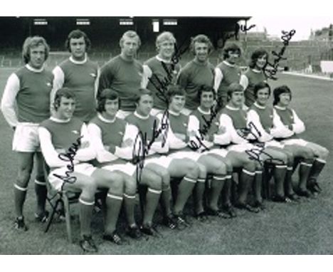 Arsenal footballers autographed football photo. High quality 16x12 black and white team photo signed by 1972 Arsenal legends 