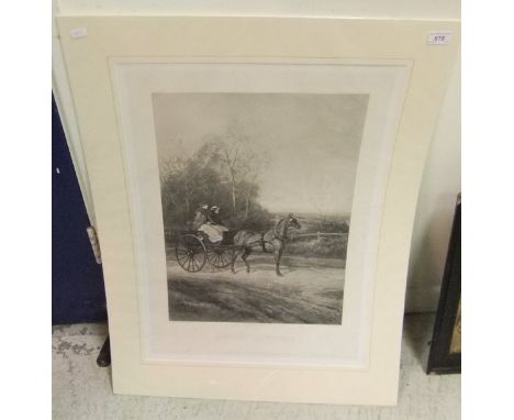 AFTER HEYWOOD HARDY "Hunting on wheels", black and white print, un-framed CONDITION REPORTS Size approx. 49 x 65 cm.  Light g