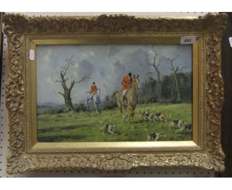 GEORGE WRIGHT "Hunt and hounds riding through field", oil on canvas, signed lower right (ARR) CONDITION REPORTS Overall with 