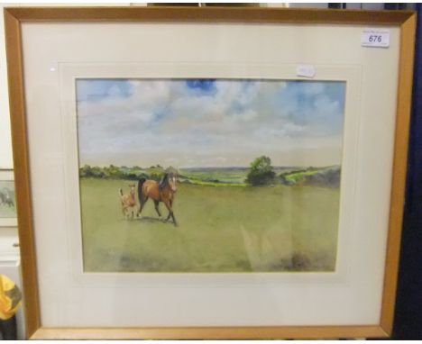 DENIS ALDRIDGE "Mare with foal in field", watercolour, signed and dated 1970 lower right (ARR) CONDITION REPORTS Size approx.
