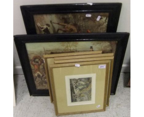 AFTER SAM HOWITT "Stag hunting" - a set of four colour prints, together with two further prints of fox hunting (ARR)