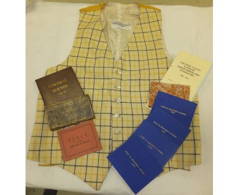 A quantity of hunting ephemera to include a Tautz & Co. of Saville Row waistcoat, one volume WILLIAM SOMERVILE "The Chase - A