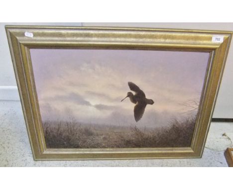 JULIAN NOVOROL "Woodcock over the rough at sunset", oil on canvas, signed and dated 1904 bottom left, inscribed on "Tryon Gal