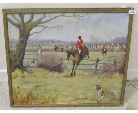 ENGLISH SCHOOL "Hunt over fields", oil on canvas, indistinctly signed lower left and dated 1997 (ARR) CONDITION REPORTS Size 