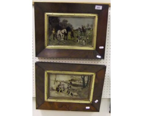 AFTER G. D. ROWLANDSON - pair of hunting photogravures in rosewood frames (ARR)