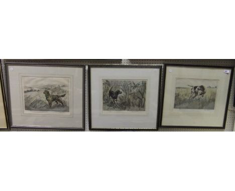 AFTER HENRY WILKINSON - three coloured etchings of retrieving dogs, each signed in pencil and No'd. 131/150, 31/100 and 53/15