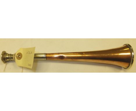A copper and plated hunting horn by Army & Navy
 CONDITION REPORTS Overall with quite heavy wear, scuffs and dents, some mis-