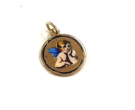 Indistinctly marked rose gold and enamel charm pendant 
