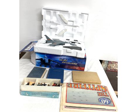 Aeroplane model, vintage aeroplane books, selection lead small figures 