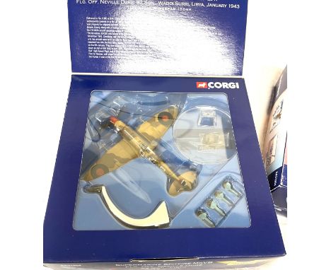 2 Boxed Corgi aviation archive Supermarine Spitfire MkVB Trop - ER220/QJ-R Flg off Neville Duke 92 Sqn, Waddi Surri Libya, Ja