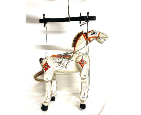 Large vintage wooden horse puppet, approximate Height 14 inches, Length 12 inches 