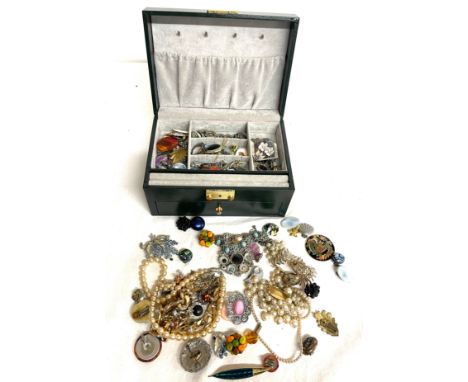 Selection of vintage and later costume jewellery together with jewellery box 