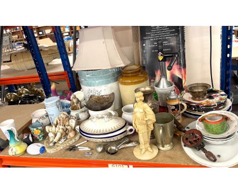 Large selection of miscellaneous items to include ornaments, light shades, firescreen etc 