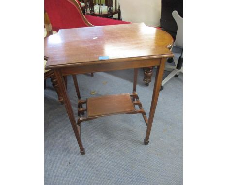 An Edwardian mahogany and inlaid two tier occasional table and a modern white painted three tier wall hanging shelf 