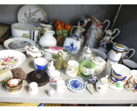A selection of small ceramics to include a repaired Staffordshire figure of a parrot and a Crown Derby trinket box 
