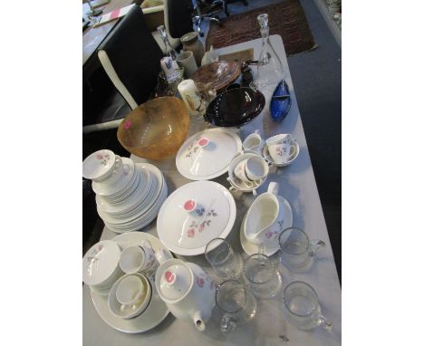 A Royal Doulton Pillar Rose part dinner and coffee service, along with various other ceramics, glassware, and other items to 