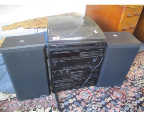 A Kenwood stacking system and two speakers, together with a vintage Hoover 