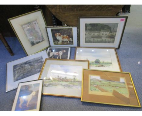 A quantity of framed and glazed watercolours, prints and other pictures to include a Cecil Aldin hunting print, an oil painti