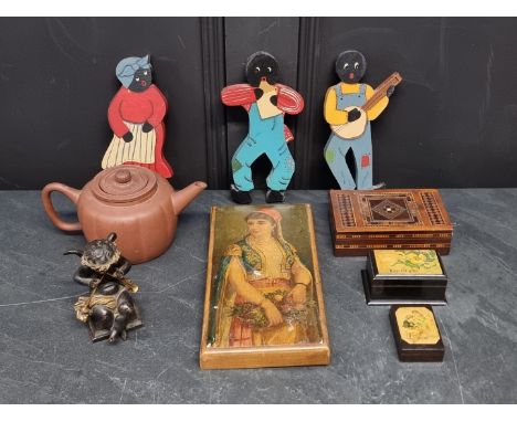 A mixed lot, to include a Chinese yixing teapot and cover; and a bronze cherub, 12cm high.